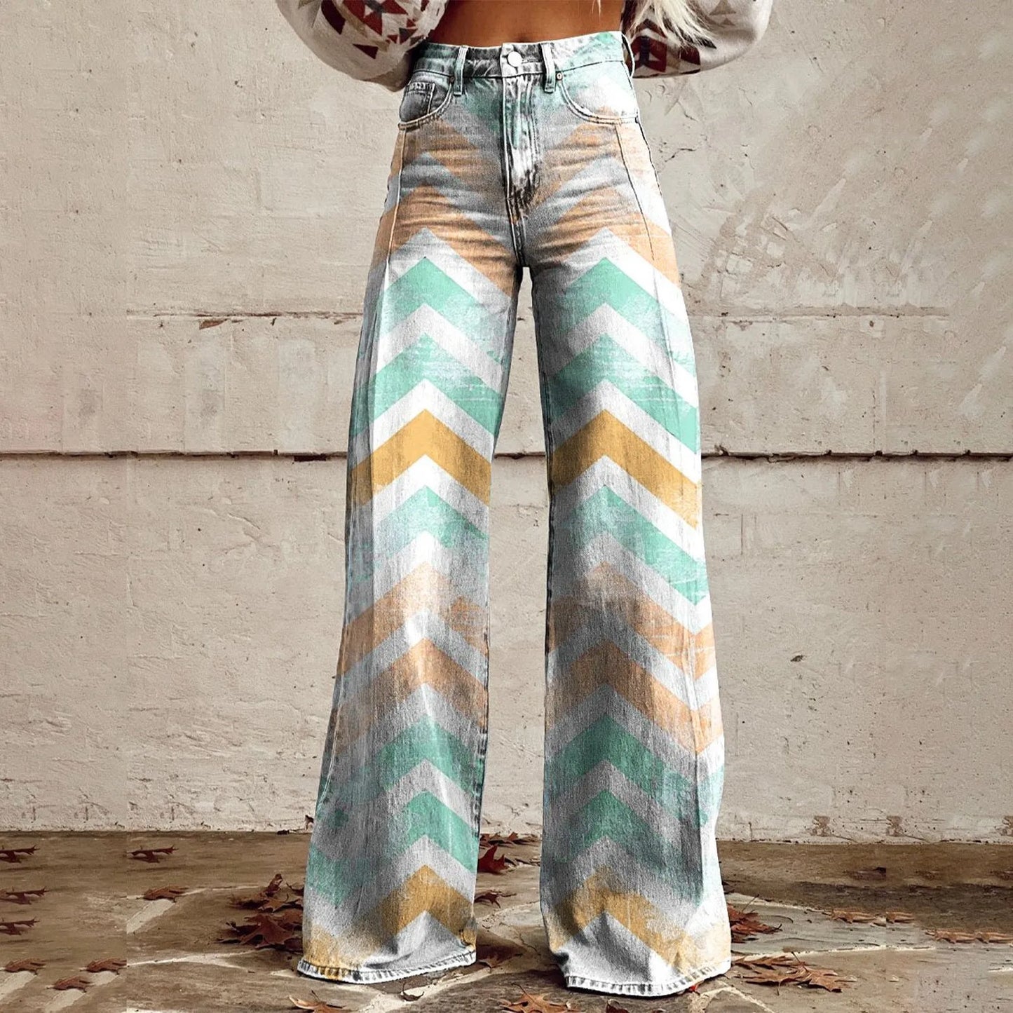 Womens Wide Leg Jeans High Waisted Casual Denim Floral Printed Trousers Women Jean Baggy Light Green United States