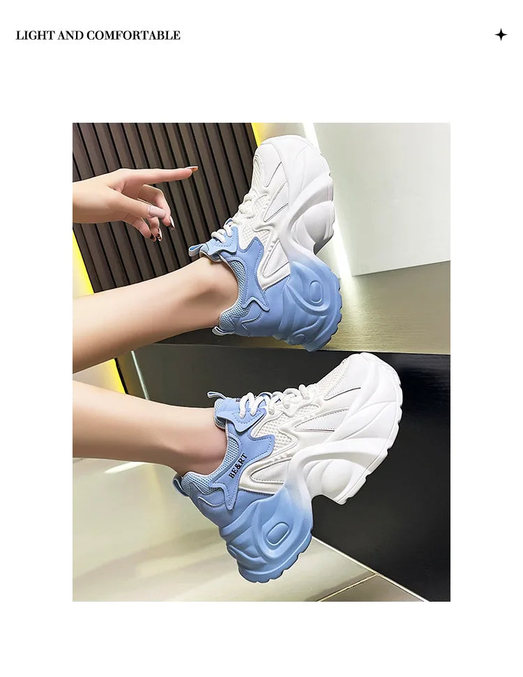 Air Mesh Genuine Leather Vulcanize High Brand Comfy Chunky Sneaker Loafer Platform Women Shoes
