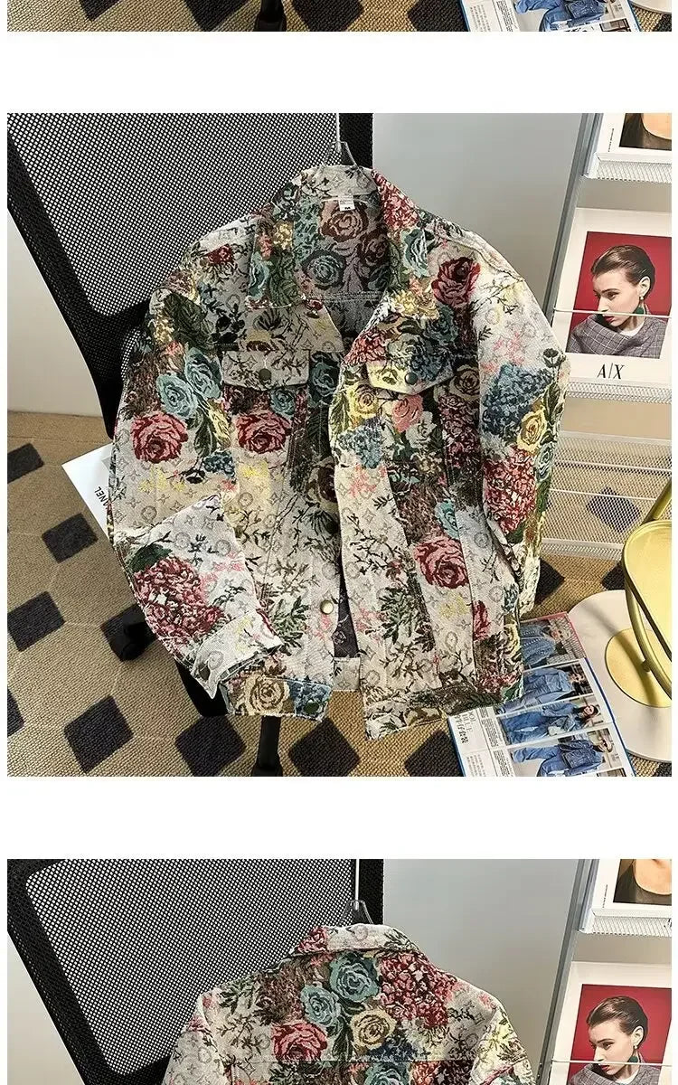 Men's Fashionable Denim Jacket High Quality Cross-Border Style Loose Fit Casual Scene Jacquard Lapel Jacket