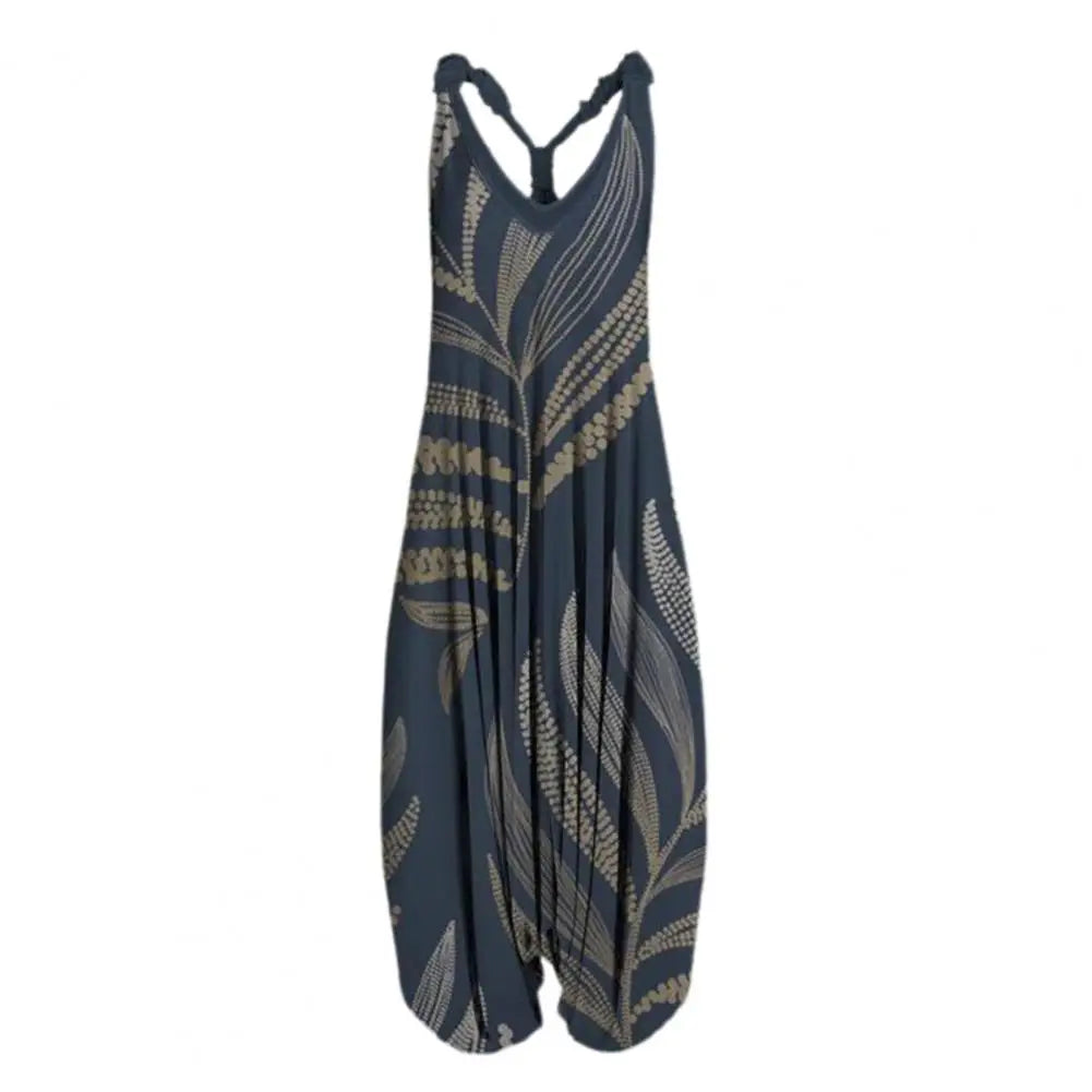 Harem Romper One-piece Jumpsuits Overalls Womens Abstract Print Backless