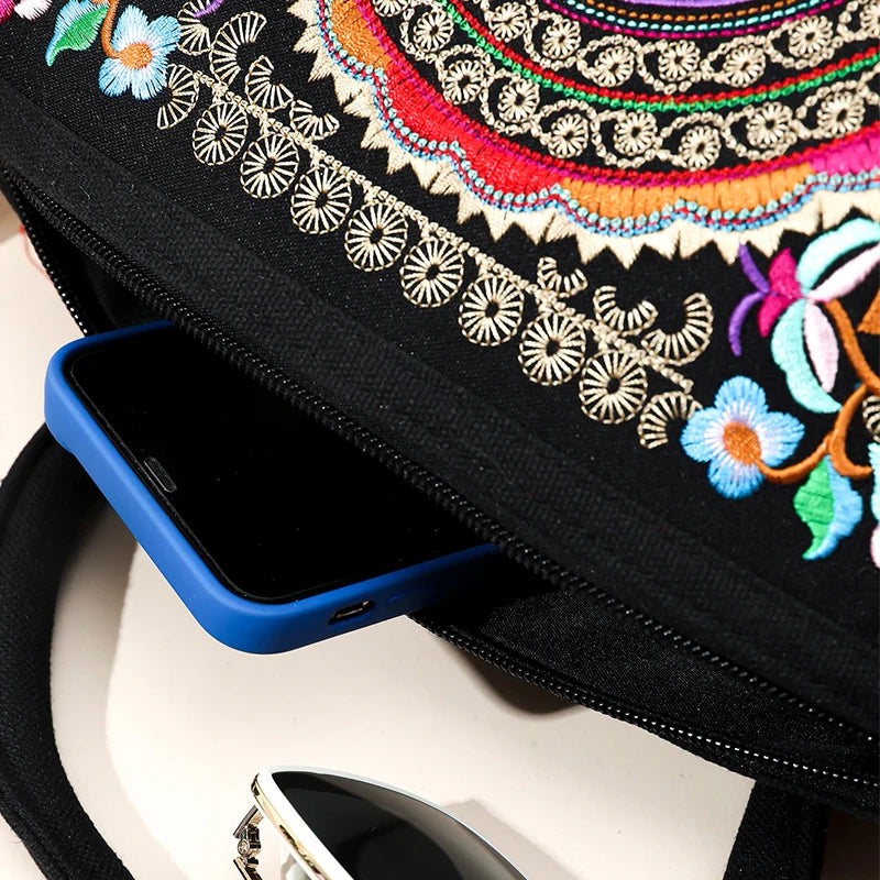 Women Shoulder Bag Handmade Embroidered Bohemia Handbag Large Capacity Canvas Shopping Tote