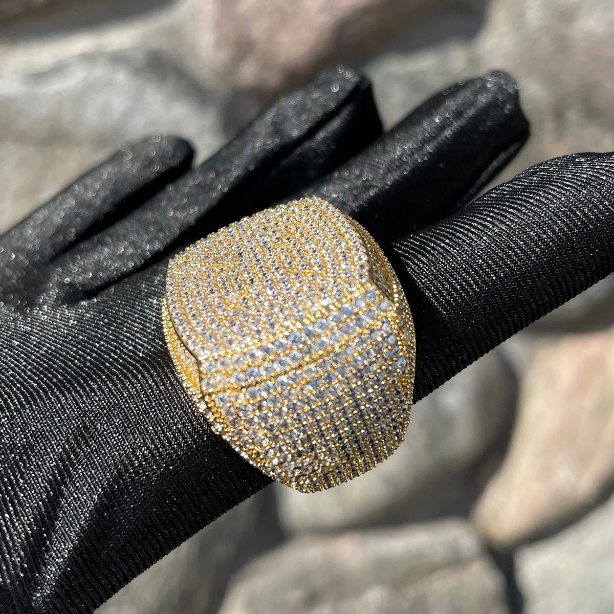 Bubble Letter Iced Out Ring for Men Real Gold Plated Prong Setting Copper CZ Stones