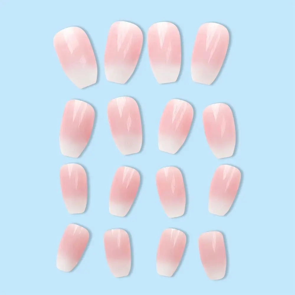 24pcs Gradient Fake Nails French Ballerina Nail Medium Coffin Press on Nails Tips AA6 AA5