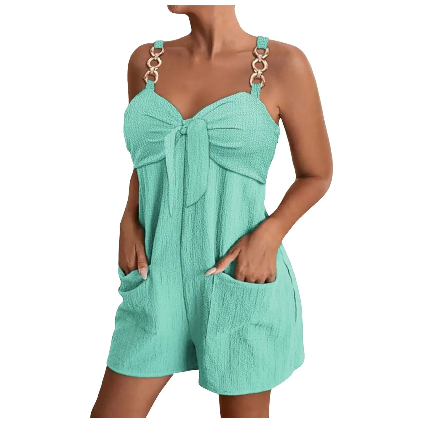 Women's Jumpsuit Overalls Short Loose Sleeveless Wide Leg Overall Solid Casual Daily Basic Romper With Pockets