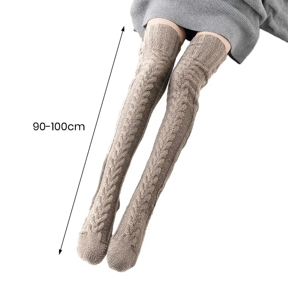 Wool Foot Warmers Lady Stockings Solid Color Thigh-high Socks Acrylic Fibers