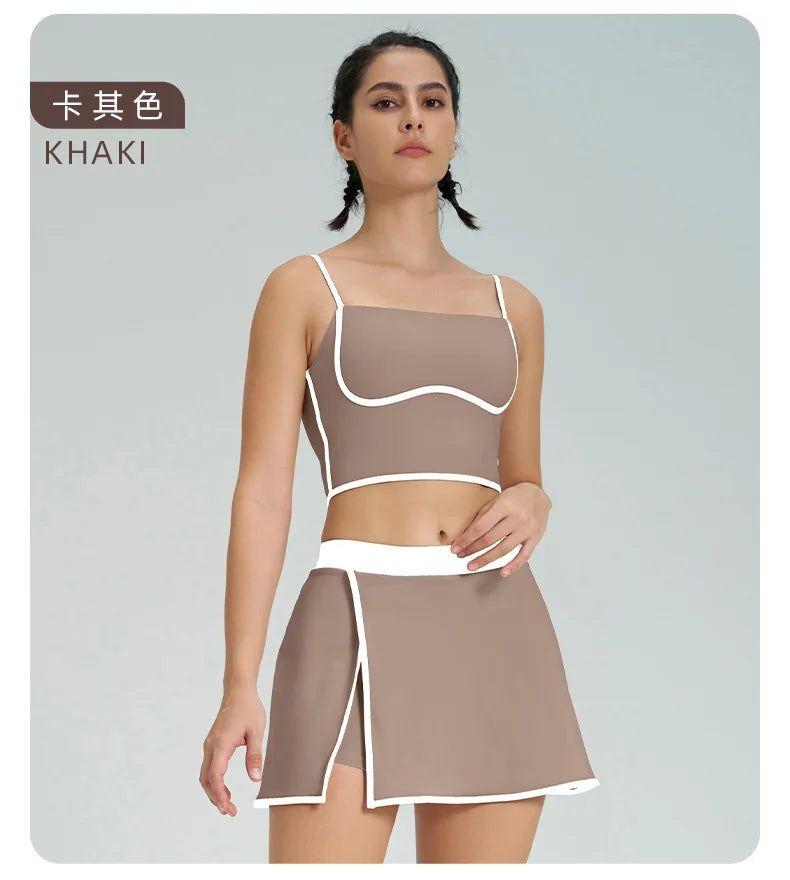 1/2PCS Yoga Set for Women Tennis Outfits Sports Bra Badminton Skirts Workout Sportswear Running Gym Wear Athletic Suits