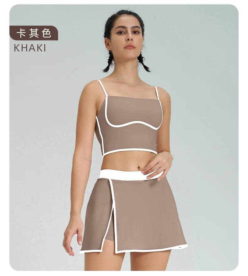 1/2PCS Yoga Set for Women Tennis Outfits Sports Bra Badminton Skirts Workout Sportswear Running Gym Wear Athletic Suits - Fashionqueene.com