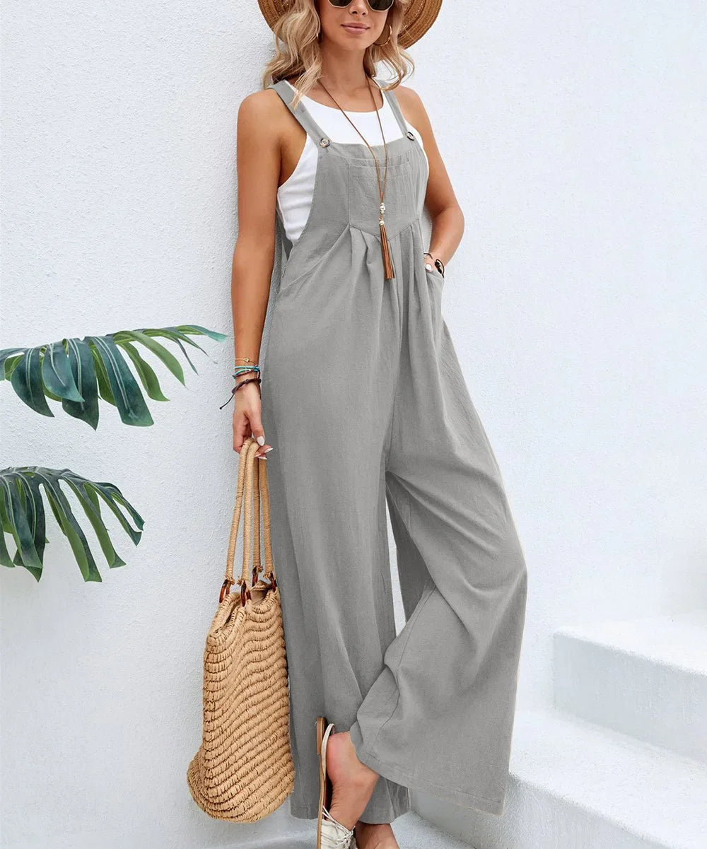 Women's jumpsuit with wide legs, long pants, high waist, casual pocket, street wear