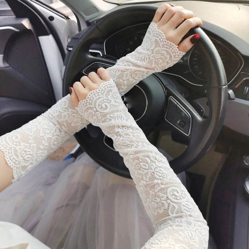 1Pair Lace Flowers Arm Sleeve Gloves Elegant Long Fingerless - Fashionqueene.com