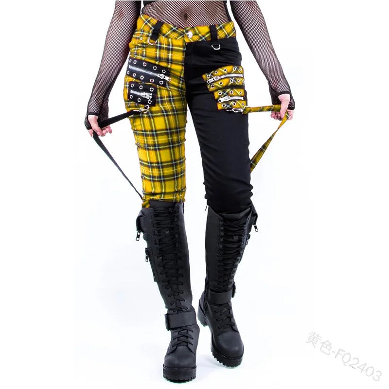 Women Pants Plaid Autumn Trousers Personality Bandage Splice Casual Women's Print Large Size Pencil Clothing
