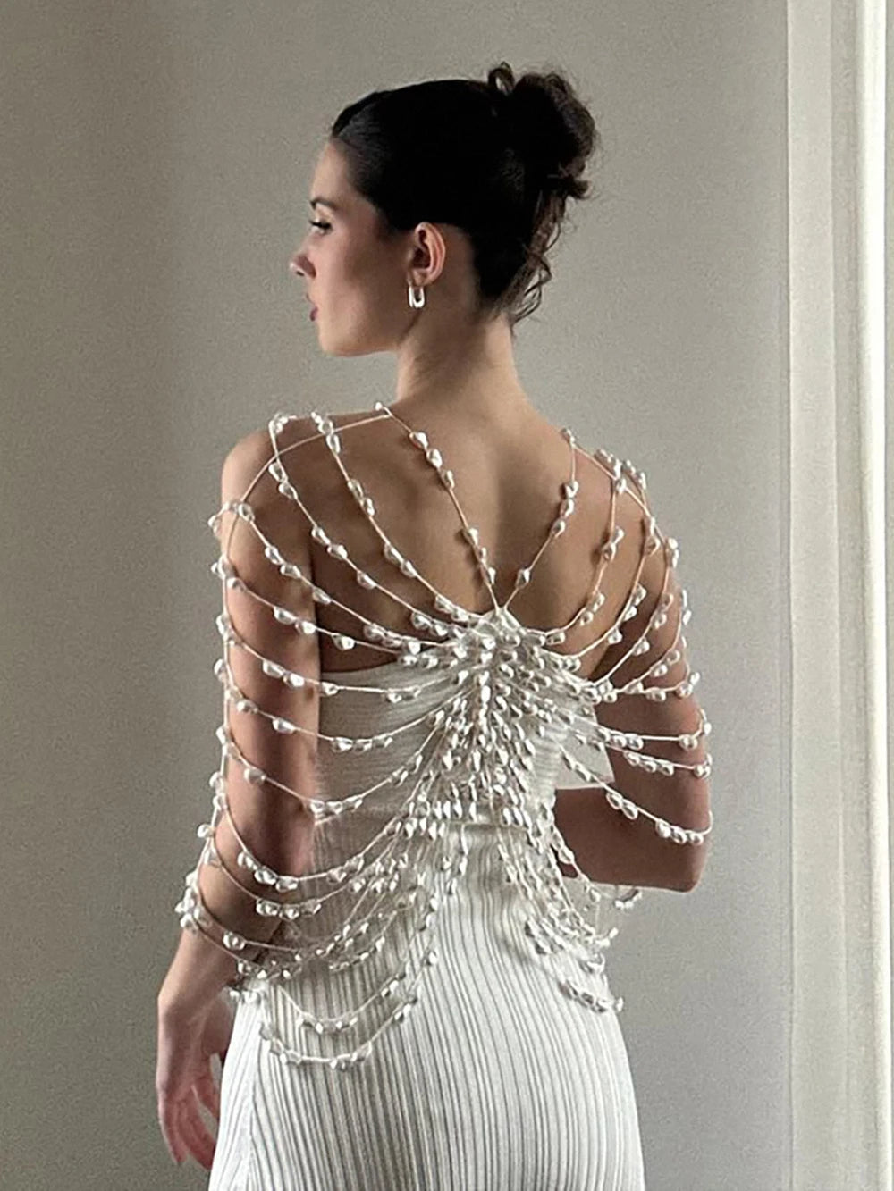 Shawl Top Pearl Necklace Body Chain for Women Female Beads Tops Elegant Shawl