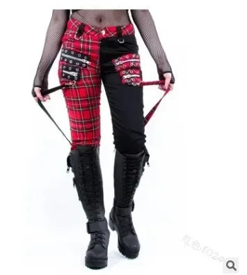Women Pants Plaid Autumn Trousers Personality Bandage Splice Casual Women's Print Large Size Pencil Clothing