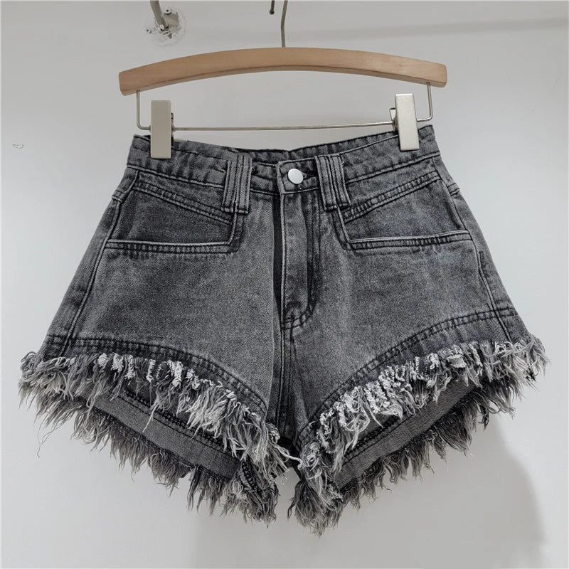 Denim Shorts Pants Low Rise Slim Lady Crop jeans Distressed Chic Casual Short Trousers
