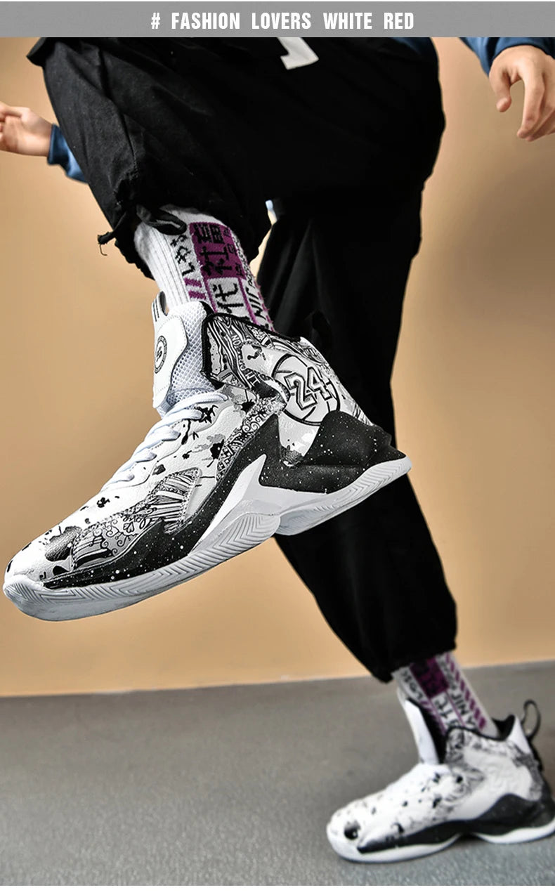 Men's Basketball Breathable Outdoor Shoes Fashion Graffiti Training Shoes