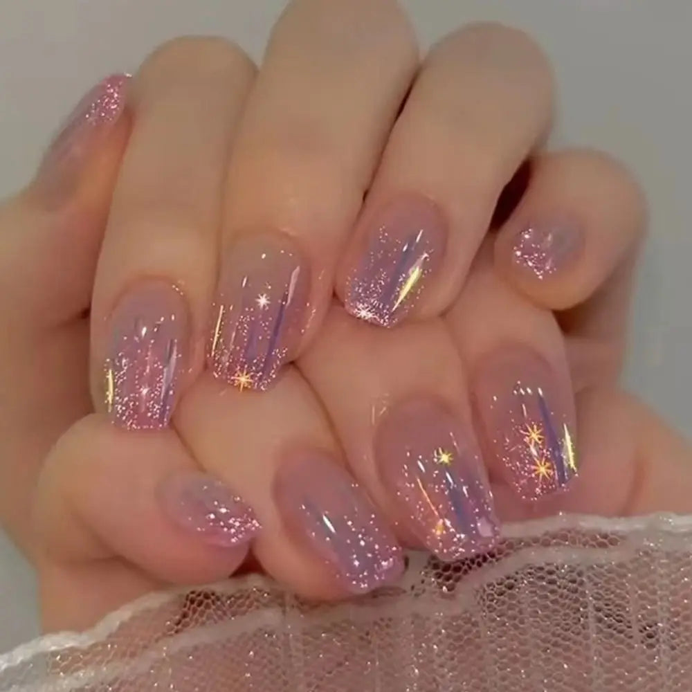 24pcs Gradient Fake Nails French Ballerina Nail Medium Coffin Press on Nails Tips AA6 AA5
