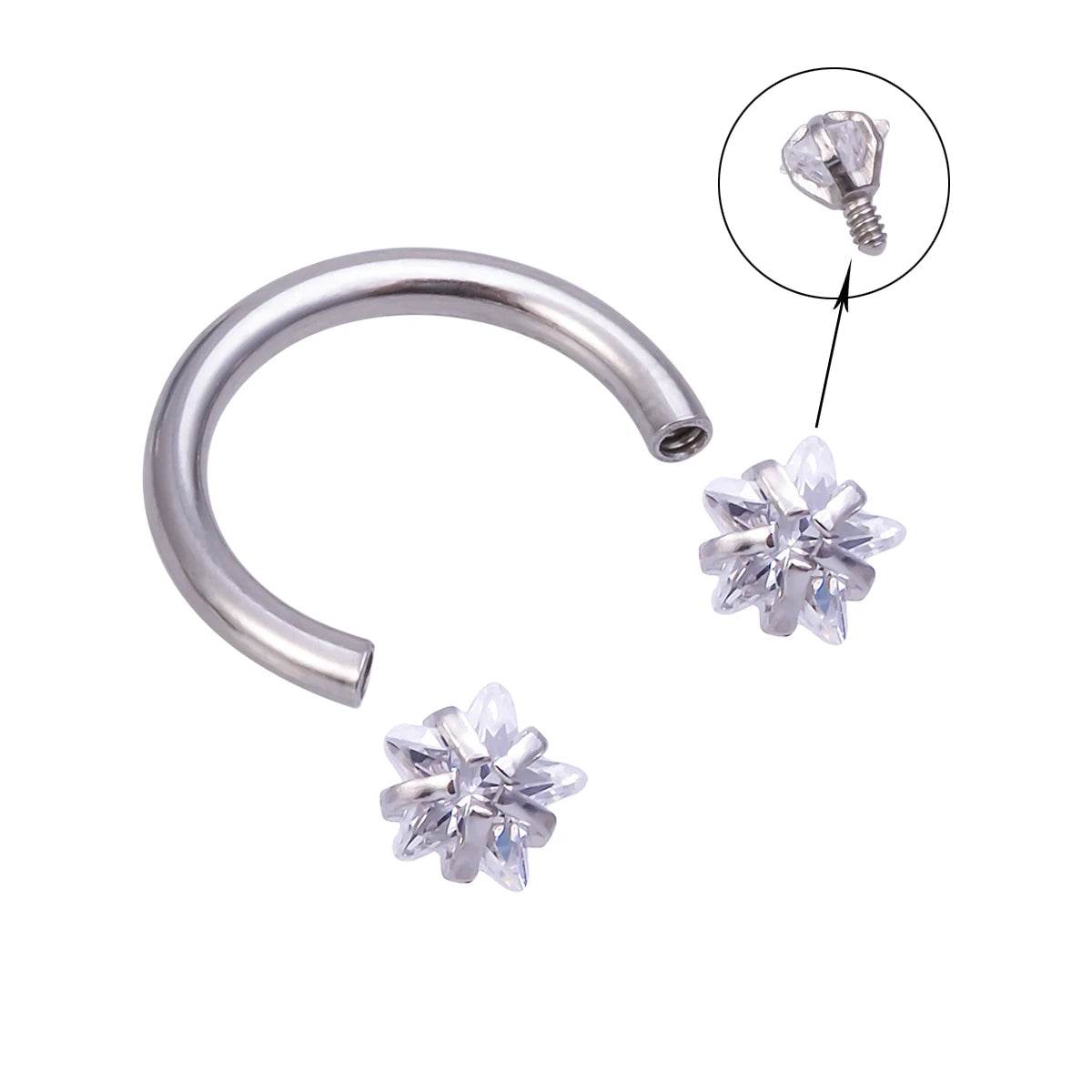 1pc Star Round Zircon Horseshoe Septum Piercing Nose Ring Hoop Eyebrow Lip Ring 8mm 16G - Fashionqueene.com