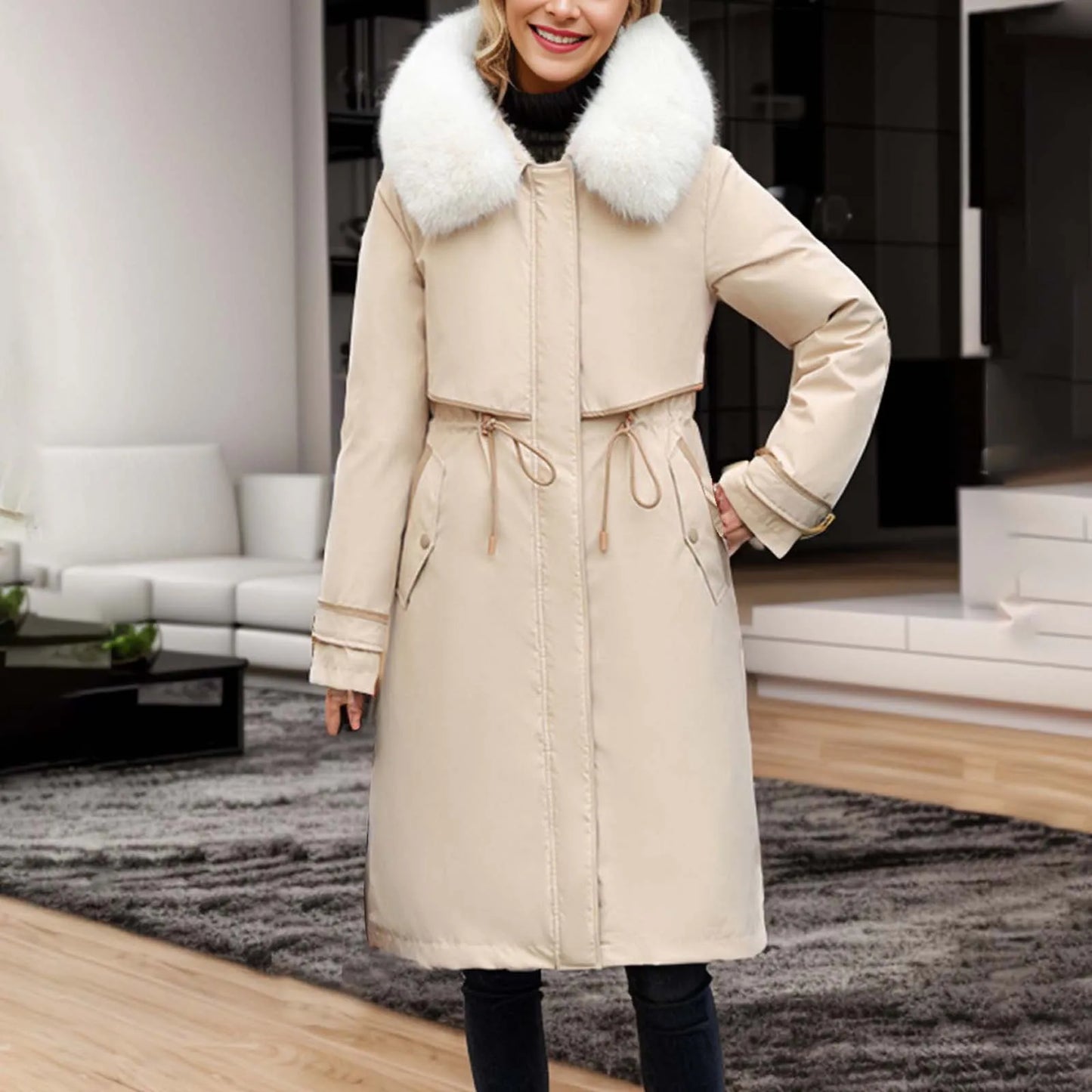 Women'S Winter Coat Parkas Detachable Patchwork Cotton Winter Long Hooded Thickened Cotton Coat