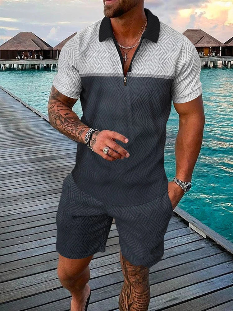 3D Print Men's Tracksuit Set Casual Zipper Collar Polo Shirt And Shorts 2pcs Sets Men Clothing Pullover
