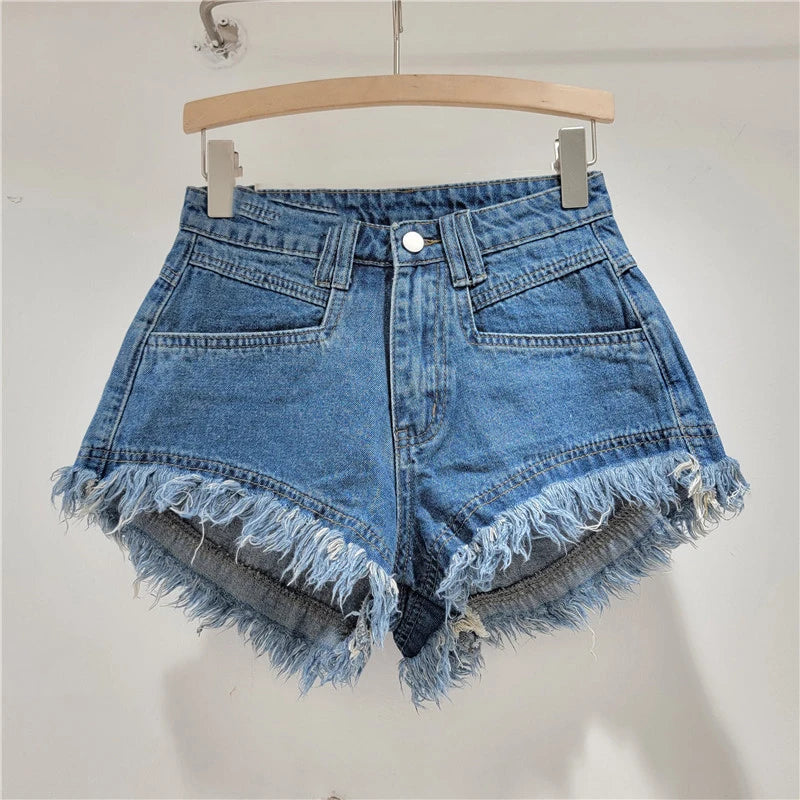 Denim Shorts Pants Low Rise Slim Lady Crop jeans Distressed Chic Casual Short Trousers