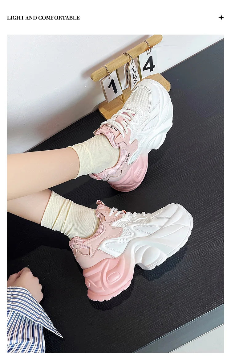 Air Mesh Genuine Leather Vulcanize High Brand Comfy Chunky Sneaker Loafer Platform Women Shoes