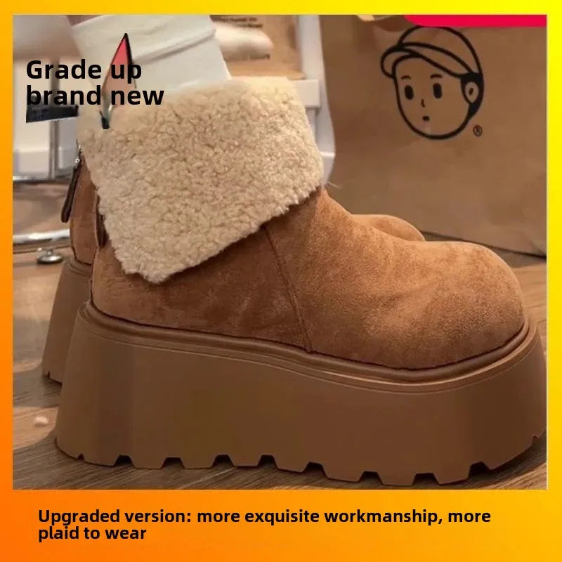 Thick Bottom Warm Anti-Slip Cotton Snow Boots Women's Winter Fleece Lined Booties Non-Slip Rubber Sole Ankle Boots