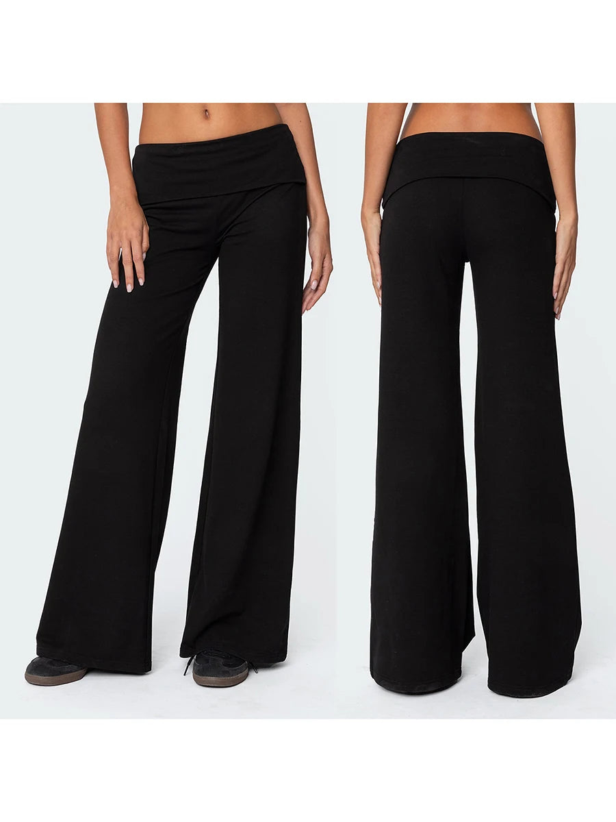 Casual Wide Leg Sweatpants Fold Over Low Rise Flare Yoga Lounge Pants
