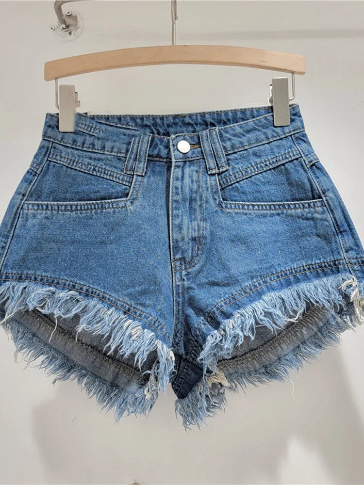 Denim Shorts Pants Low Rise Slim Lady Crop jeans Distressed Chic Casual Short Trousers