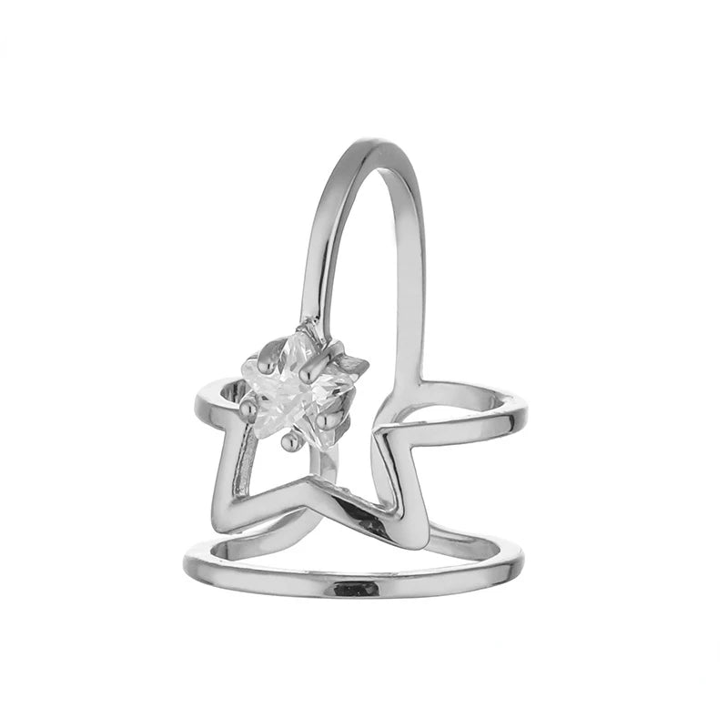 Dainty Crown Nail Rings for Women Full Zircon Fingernail Adjustable Tip Nail Cap Loop Ring Silver color-E United States