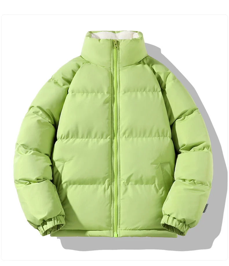 Warm Parka Coat Fleece Inside Male Solid Color Stand Collar Cotton Jacket Men's