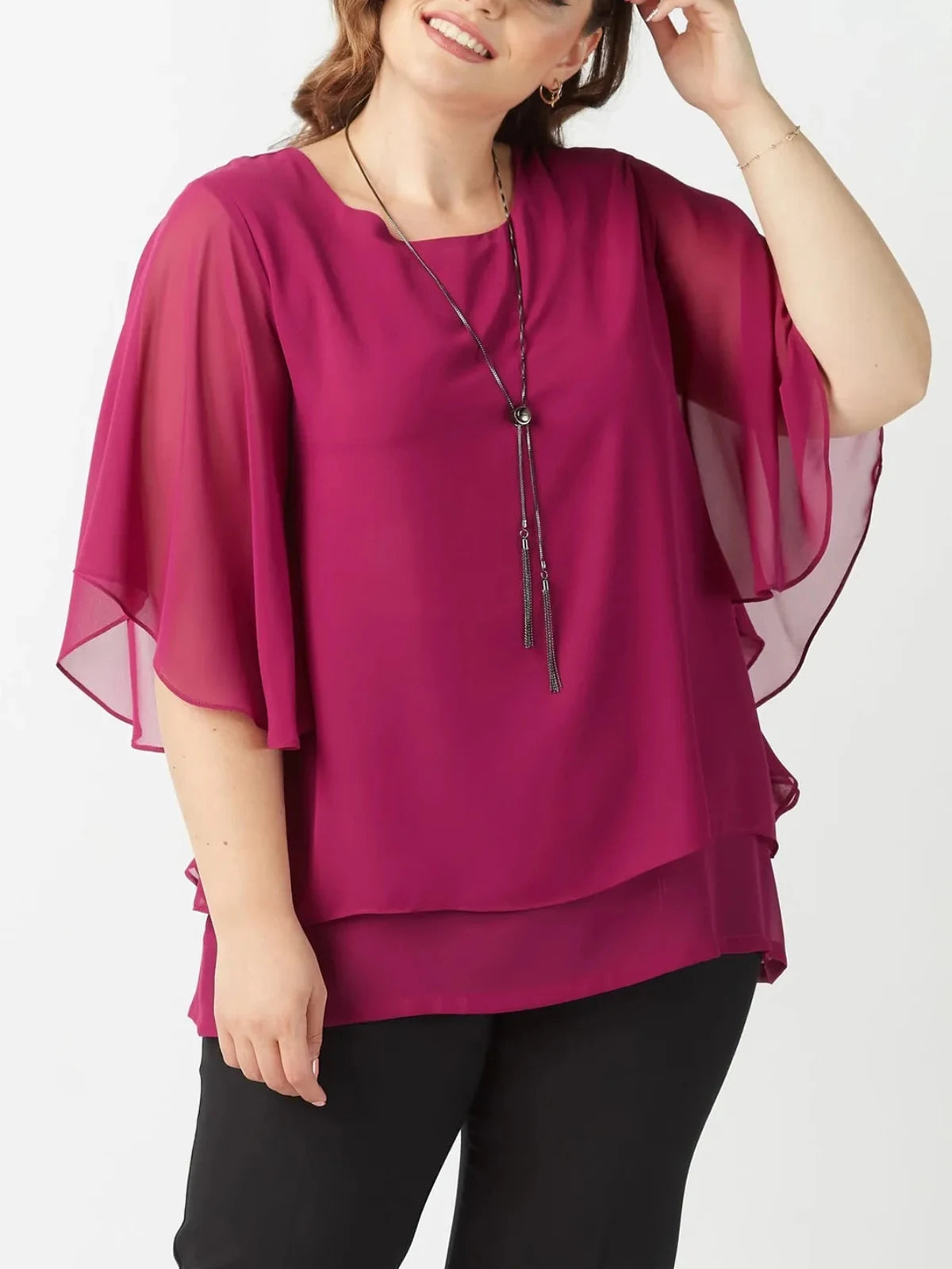 Women Plus Size Mesh Tierred Patchwork Blouse Round Neck Half Sleeves Elegant Female Shirts Pullovers Summer Office Lady Blouses