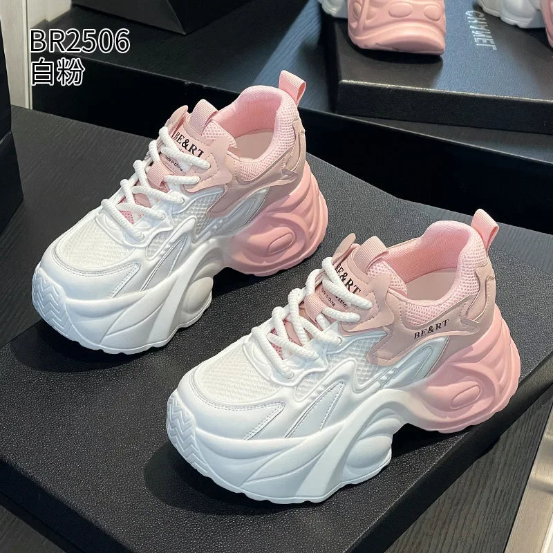Air Mesh Genuine Leather Vulcanize High Brand Comfy Chunky Sneaker Loafer Platform Women Shoes