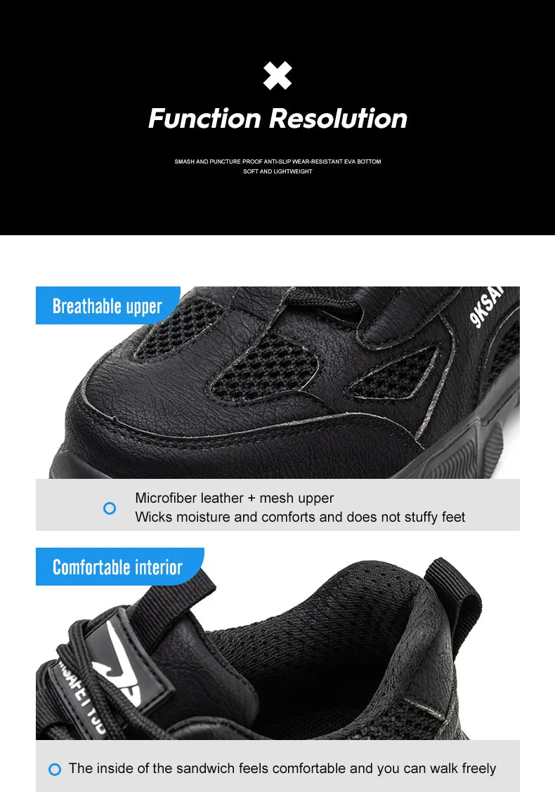 Work Shoes Hollow Breathable Steel Toe Boots Lightweight Safety Work Shoes Anti-slippery For Men Women Male Work Sneaker