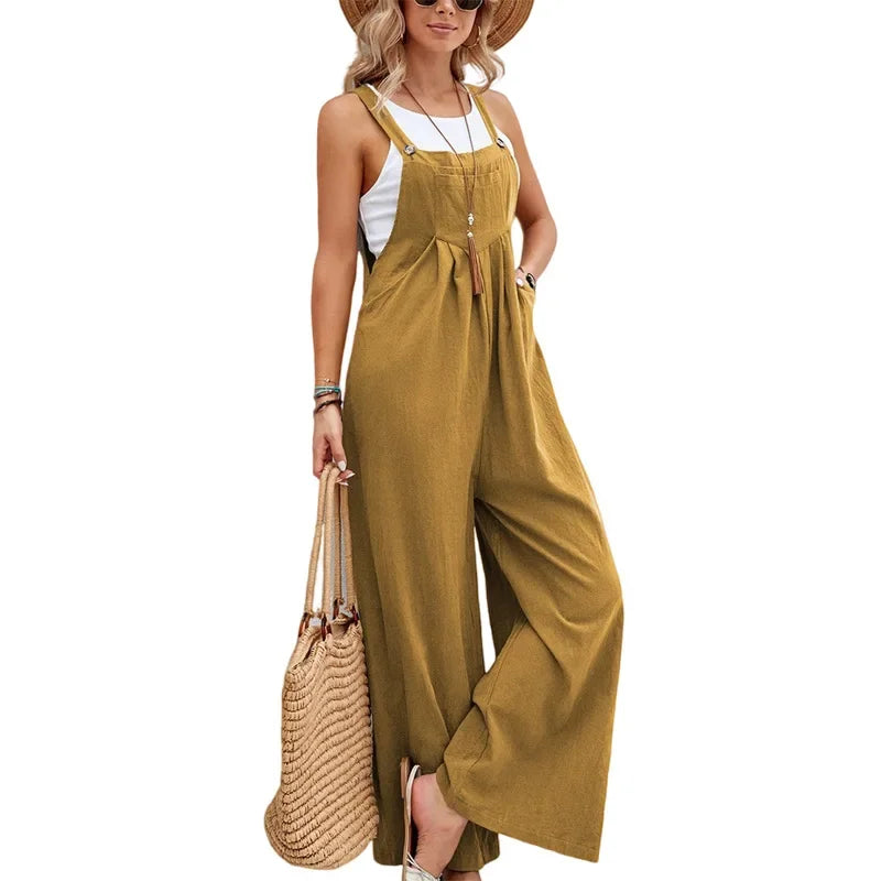 Women's jumpsuit with wide legs, long pants, high waist, casual pocket, street wear