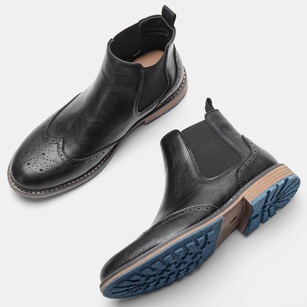 Brogue Chelsea Men Boots 2025 American style Comfortable Fashion Leather Boots