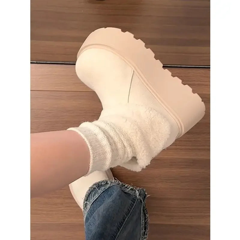 Thick Bottom Warm Anti-Slip Cotton Snow Boots Women's Winter Fleece Lined Booties Non-Slip Rubber Sole Ankle Boots