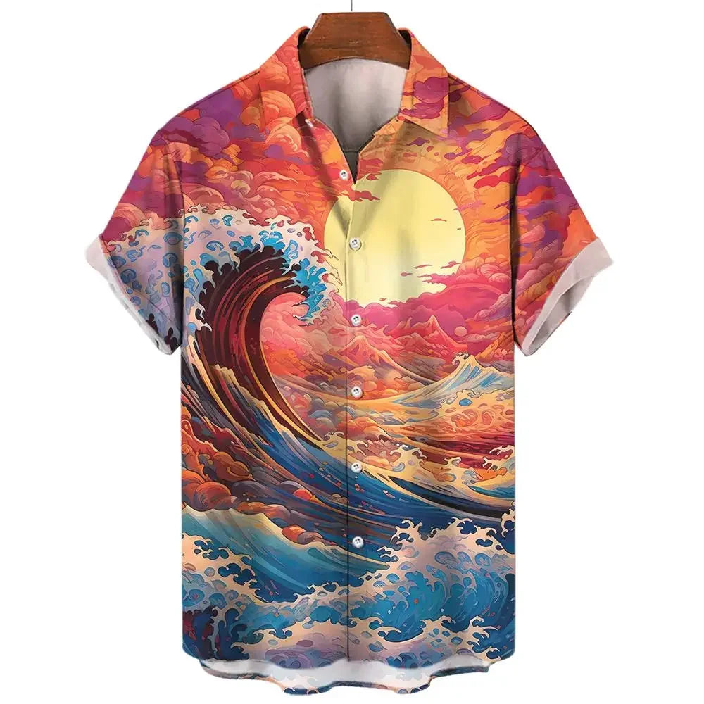 Short Sleeve Tops Japanese Style Ukiyoe Graphic Clothes Oversized Summer Apparel Streetweat Male Shirts