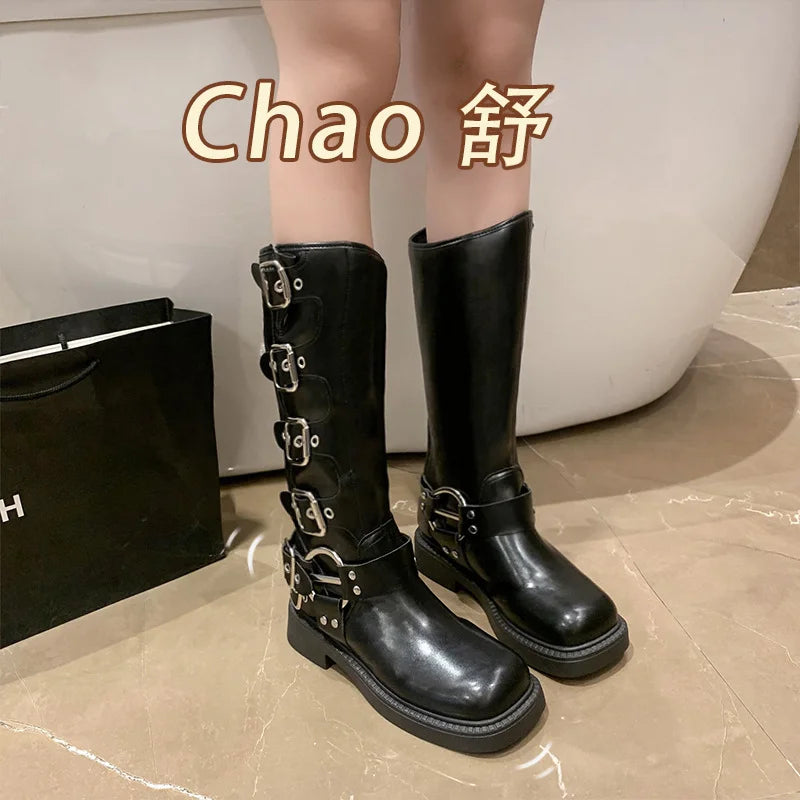 Lady Boots Women's Rubber Luxury Designer Square Toe Winter Footwear Boots
