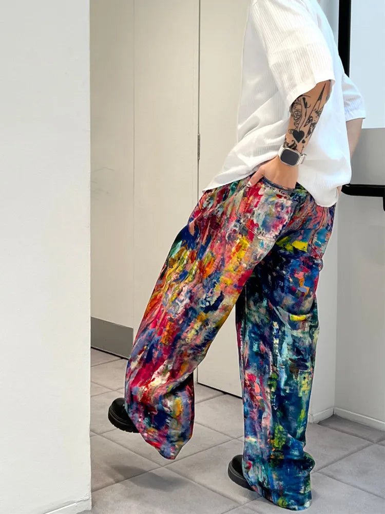 Graffiti Painting Baggy Jeans Pants For Men Designer Wide Leg Denim Trousers Multicolour / S / CHINA Multicolour / M / CHINA Multicolour / L / CHINA Multicolour / S / CHINA-Multicolour / M / CHINA-Multicolour / L / CHINA-Multicolour / XL / CHINA-Multicolour / 2XL / CHINA-Multicolour / 3XL / CHINA-