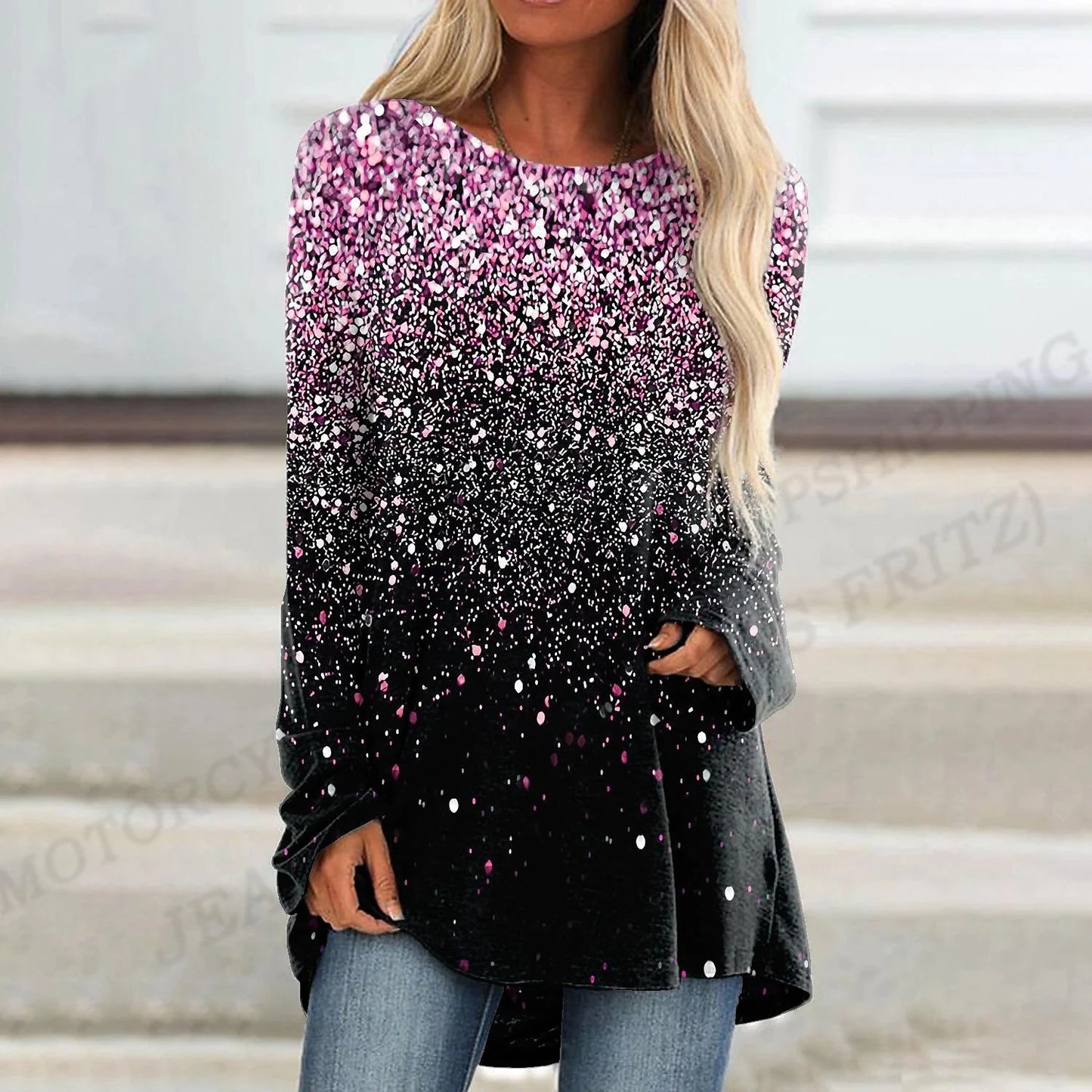 Womens Long Sleeve T-shirts Loose Casual Tops Tees O-Neck Oversized