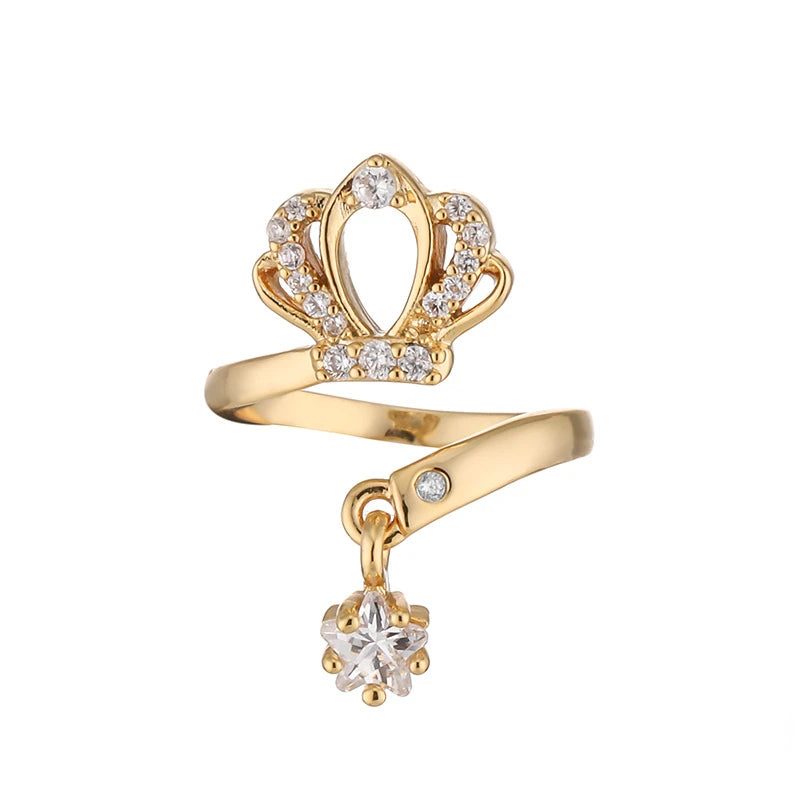 Dainty Crown Nail Rings for Women Full Zircon Fingernail Adjustable Tip Nail Cap Loop Ring Gold color-C United States