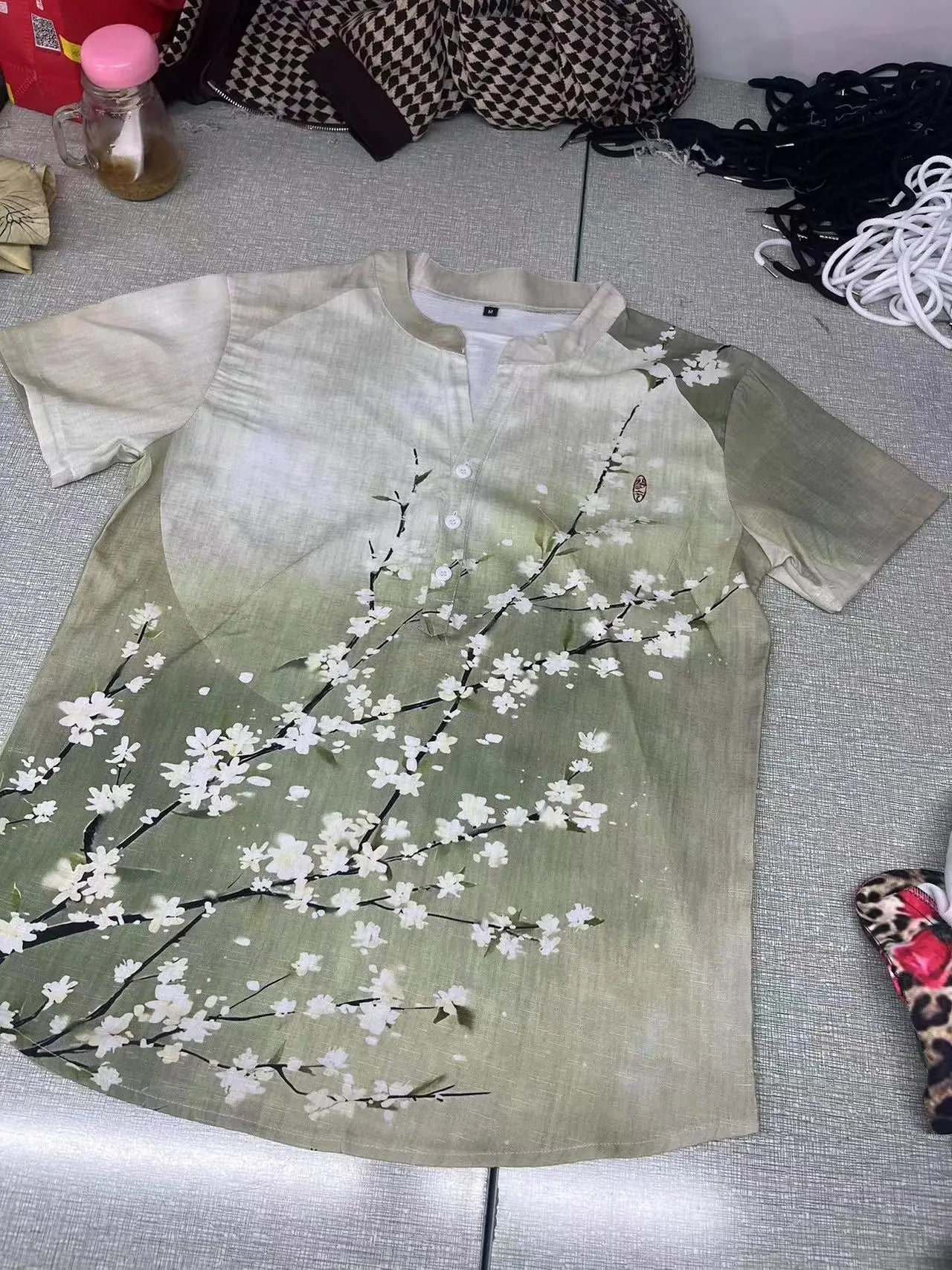 3D digital heat transfer animal landscape 3-button large size stand-up collar short-sleeved shirt