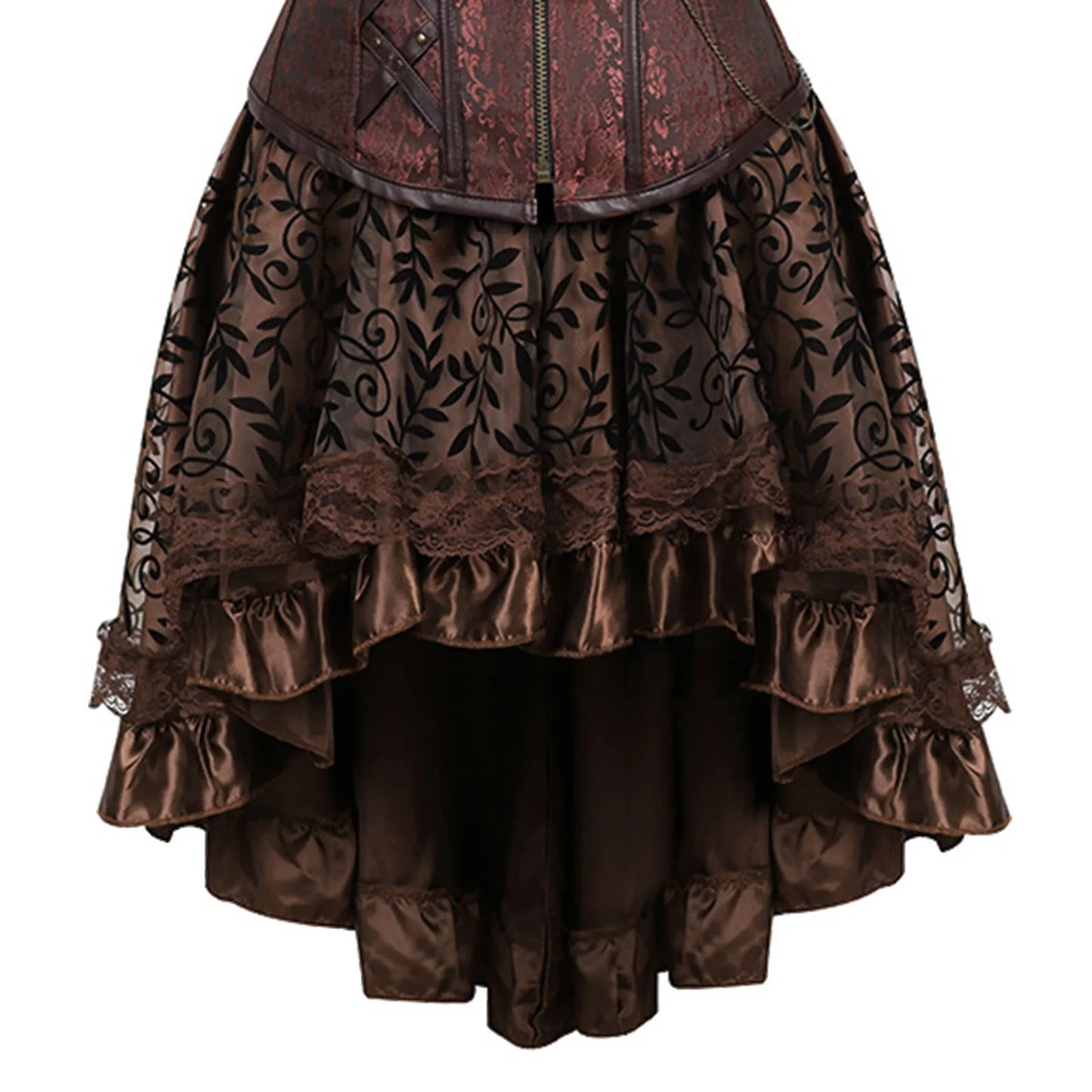 Corset Dress Brown Lace Woman Skirt Plus Size Halloween Faux Leather Brown / XXXL / United States Brown / XXL / United States Brown / M / United States Brown / XXXL / United States-Brown / XXL / United States-Brown / M / United States-Brown / L / United States-Brown / XL / United States-Brown / S / United States-