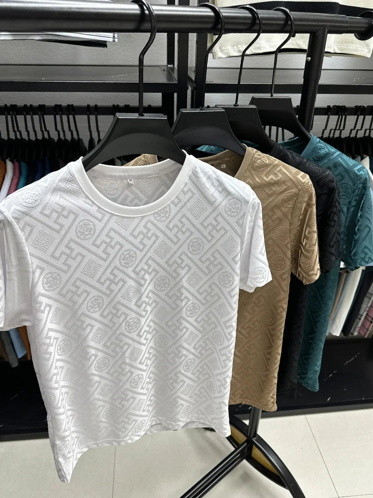 Silk Breathable Short Sleeve Men O-neck Top Cool Comfortable T-shirt