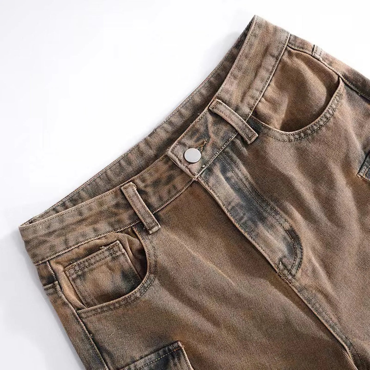 Women Streetwear Loose Straight Multi Pockets Denim Cargo Pants Wide Leg Jeans Baggy Brown / L / United States Red / S / United States