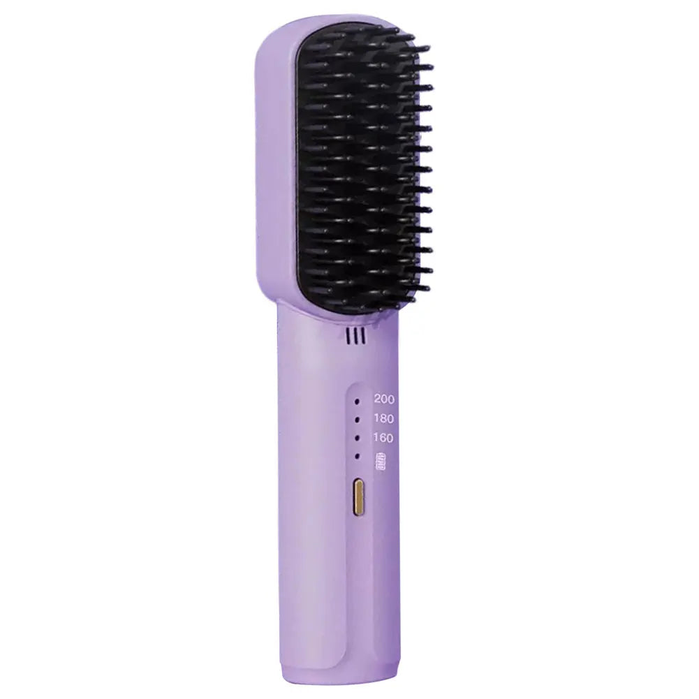 Cordless Electric Hot Comb Rechargeable Portable Straightening Brush Anti-Scald Hair Straightener Comb 3 Temp Settings for Women Pink / United States Black / United States