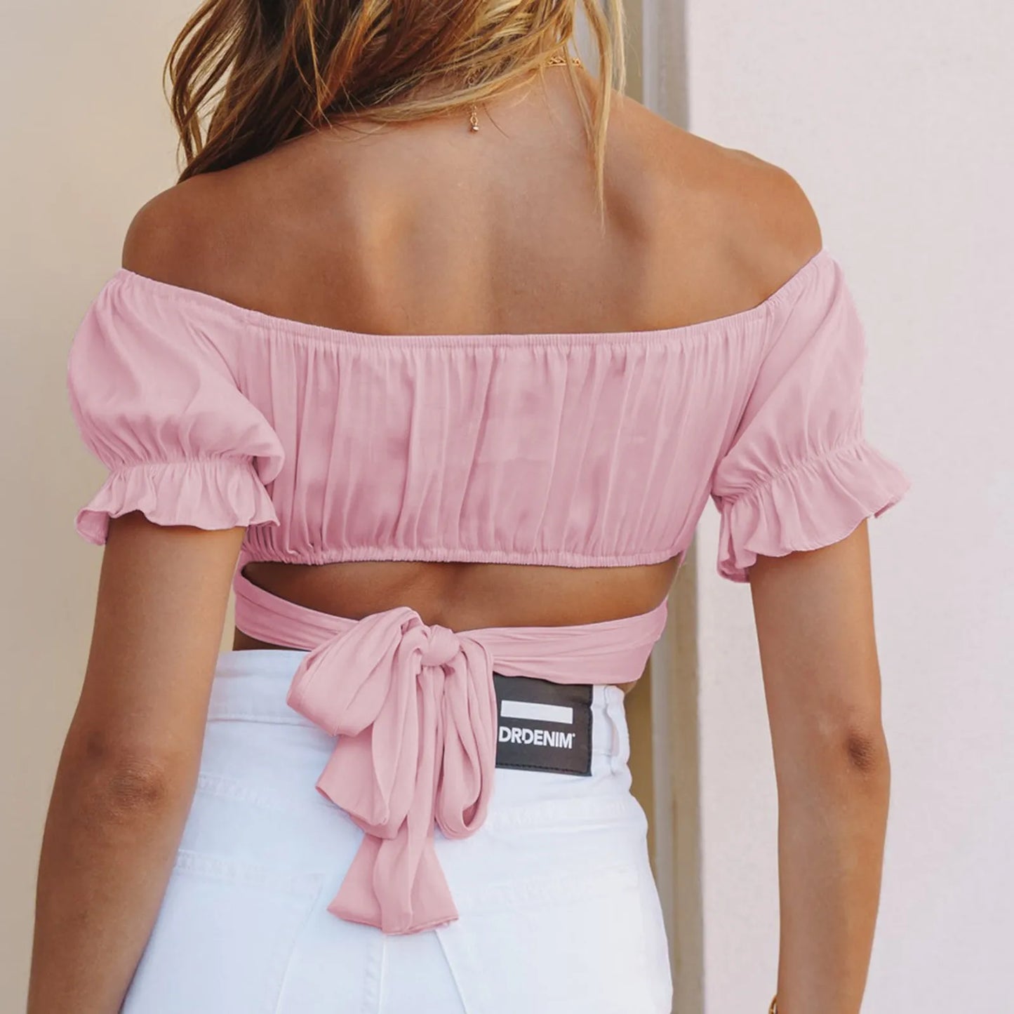 Deep V Neck Cropped Top Ruffled Short Sleeve Backless Tight Tank Top Watermelon Red / XL / United States Watermelon Red / S / United States