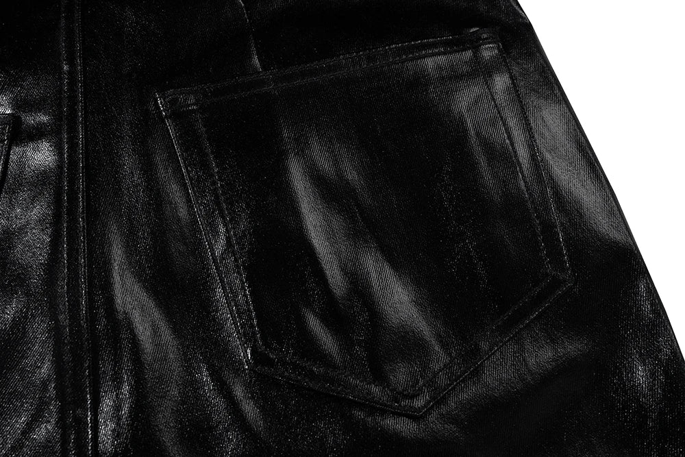 High Street Wide Leg Glossy Leather Pants Sashes Boot Cut Men and Women Straight Baggy Casual Jeans Oversized Flared Trousers