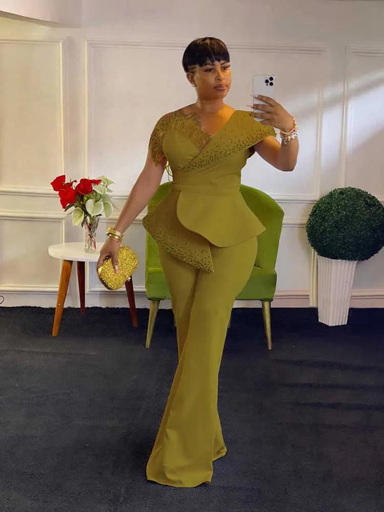 High Waist Strapless Jumpsuit Rivet Collar Tube Top Jumpsuit for Women Elegant