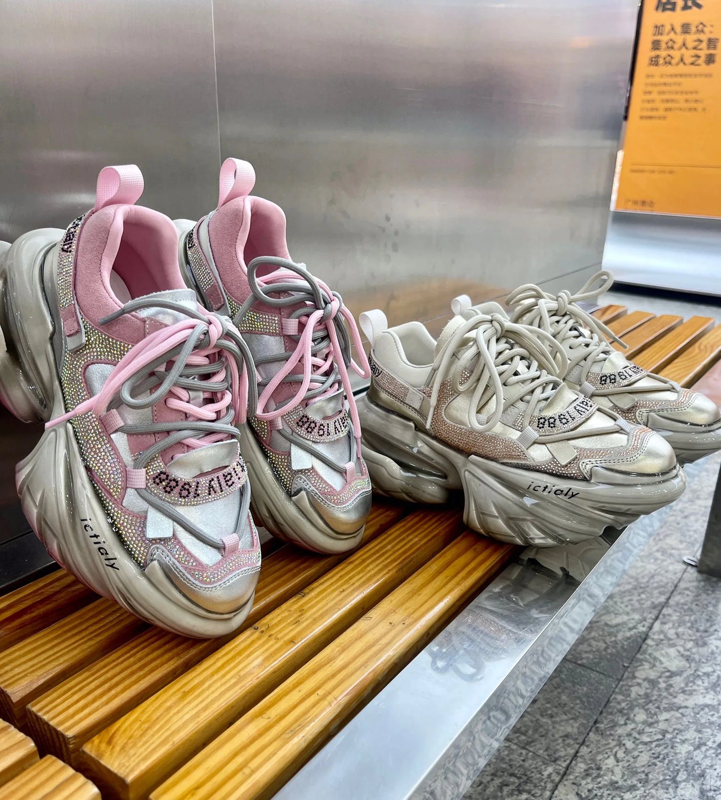 High Heels Platform Chunky Sneakers Unique Design Real Leather Trendy
