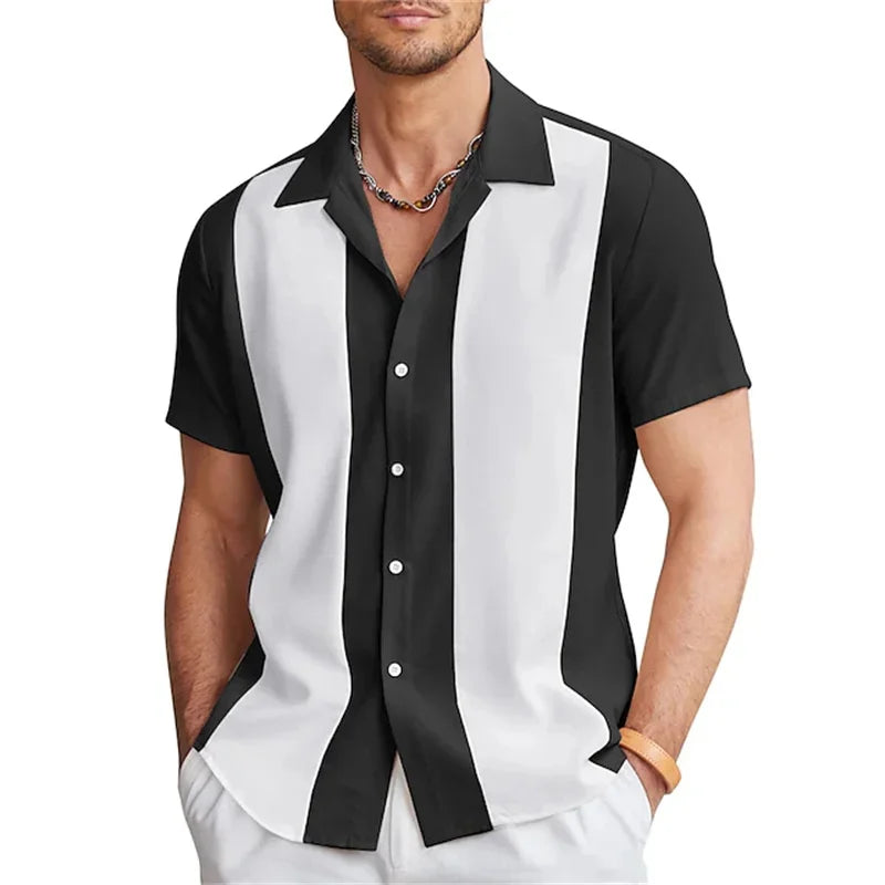 Bowling Shirts Button-Down Shirts Summer Casual Red Short Sleeve Color Block Lapel Street Wear Fashion